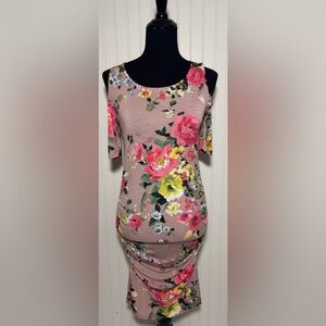 My Bump Dress Shoulder Cut Out Floral Maternity Size Small Fitted Flowers